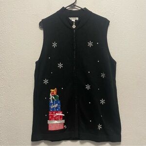 Marisa Christina Christmas Sweater Vest Black Gifts Knit Snowflakes Sparkle 2X